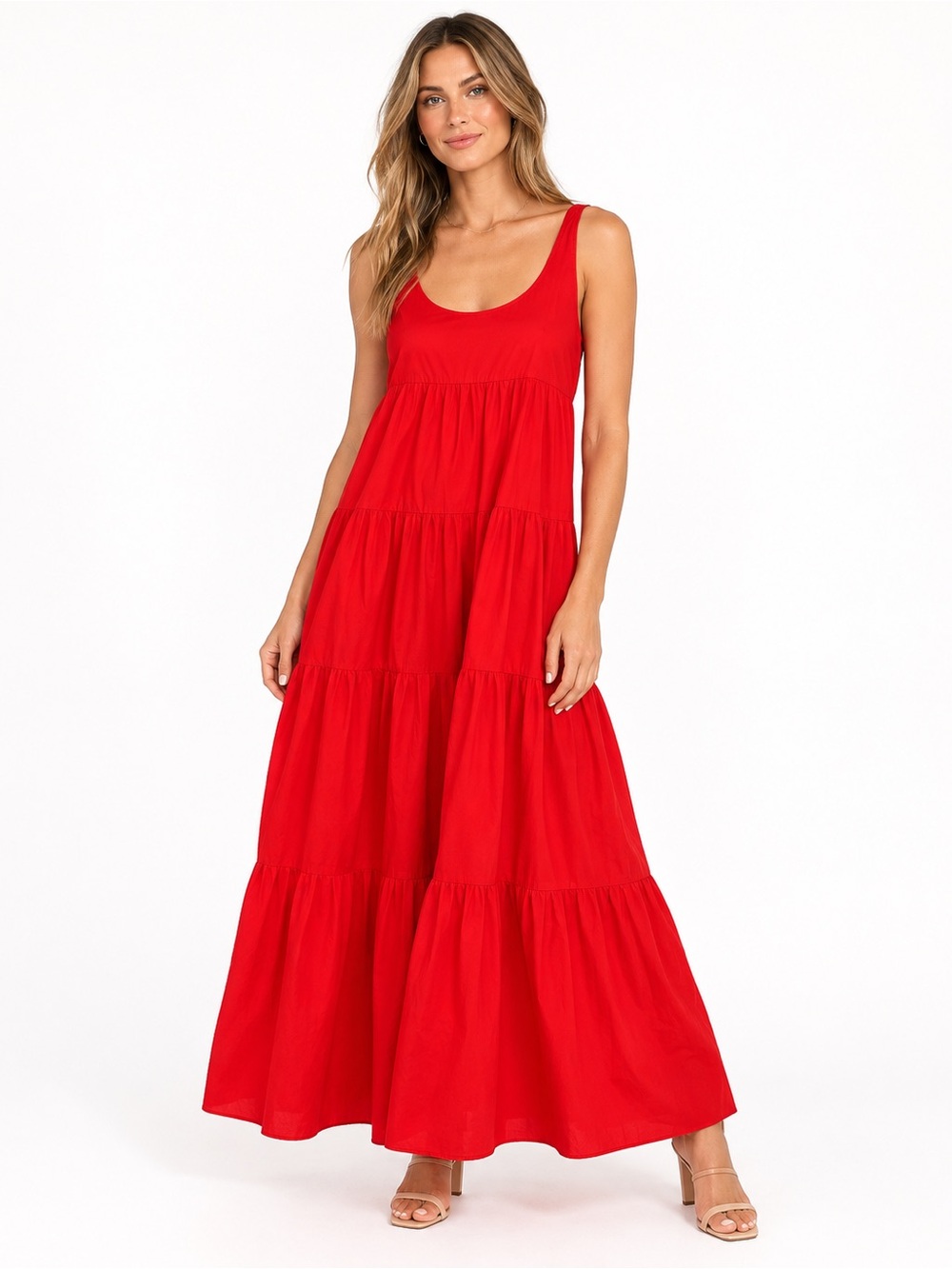 Michael Michael Kors Red Tiered Maxi Dress Large Red Sleeveless Tiered Maxi Dres